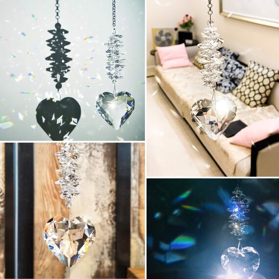 Shario Kristallanhänger-Herz aus Klarglas 45 mm, Sonnenfänger für Fenster, Gartendekoration zum Aufhängen im Freien, Geschenk für Damen, Mutter