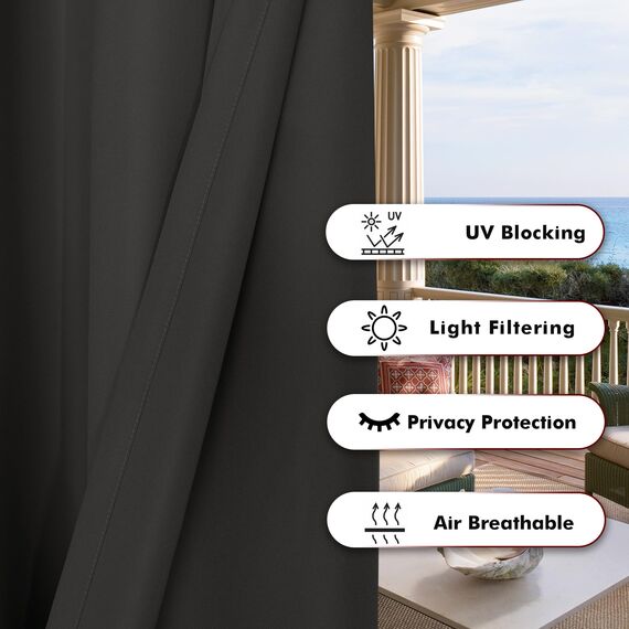 Bonzer Outdoor-Vorhänge für Terrasse, wasserdicht, dick, Privatsphäre, breite Ösen, Sonnenlicht blockierend, Außenvorhänge für Veranda, Pergola, Pavillon, Deck, 1 Stück, 275 x 244 cm, Anthrazit