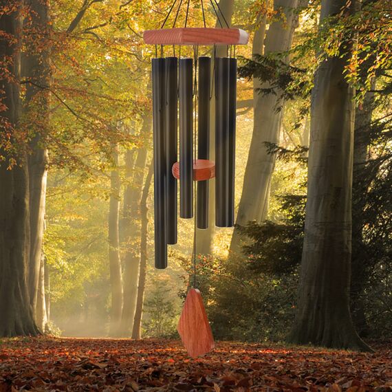 Windspiele für draußen, 76,2 cm, schwarzes Aluminium-Windspiel mit Windfänger, Outdoor-Garten- und Terrassendekoration, klassisches Zen-Geschenk für Männer und Frauen
