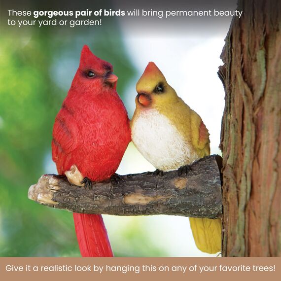 Bits and Pieces - "Pair of Cardinals Tree Hugger – Hofdekorationen – Skurrile Baumvögel Skulptur – Gartendekoration – Garten Peeker Yard Art