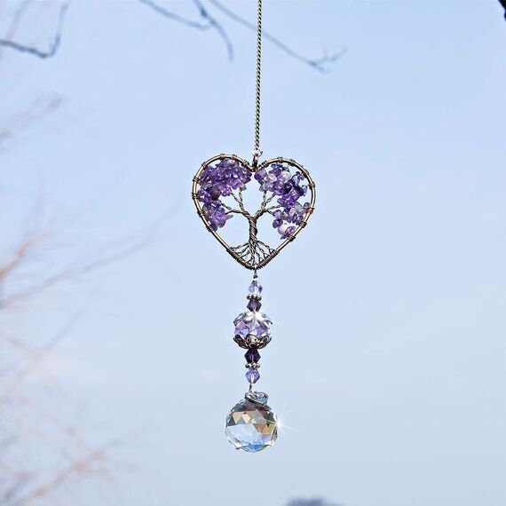 H&D HYALINE & DORA Sonnenfänger, violetter Kristall, Baum des Lebens, Regenbogenmacher, Hängeornament für Fenster, Haus und Auto Dekor