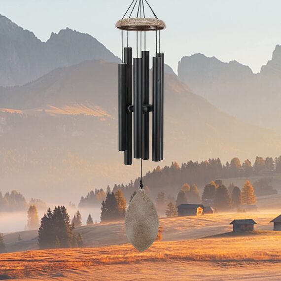 ASTARIN Windspiel für Garten, Gedenkstätte, Beileidsgeschenk, Dekorationen für Terrasse (Metall, Schwarz)