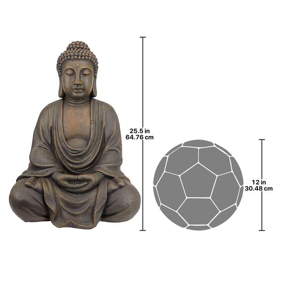 Design Toscano Meditierender Buddha des großen Tempels Gartenstatue, Polyresin, steingrau, Mittel 66 cm
