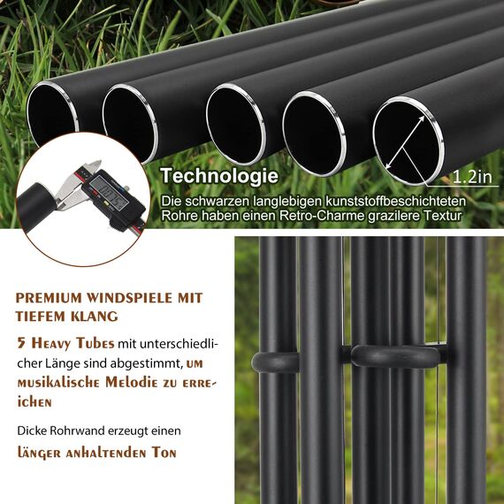 48 Zoll großes Windspiel für den Außenbereich, Sympathie-Windspiel mit 5 schweren Aluminiumrohren, abgestimmte beruhigende Melodie, Gedenkwindspiel für die Außendekoration (Terrasse, Garten, Hof)