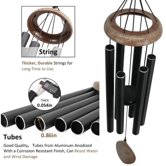 ASTARIN Windspiel für Garten, Gedenkstätte, Beileidsgeschenk, Dekorationen für Terrasse (Metall, Schwarz)