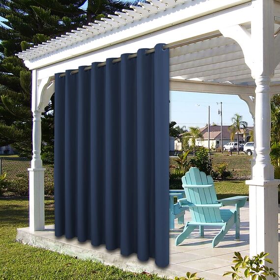 BONZER Wasserdichte Vorhänge für Innen- und Außenbereich, dick, Privatsphäre, extra breite Ösenvorhänge für Schlafzimmer, Wohnzimmer, Veranda, Pergola, 1 Stück, 387 x 244 cm, Marineblau
