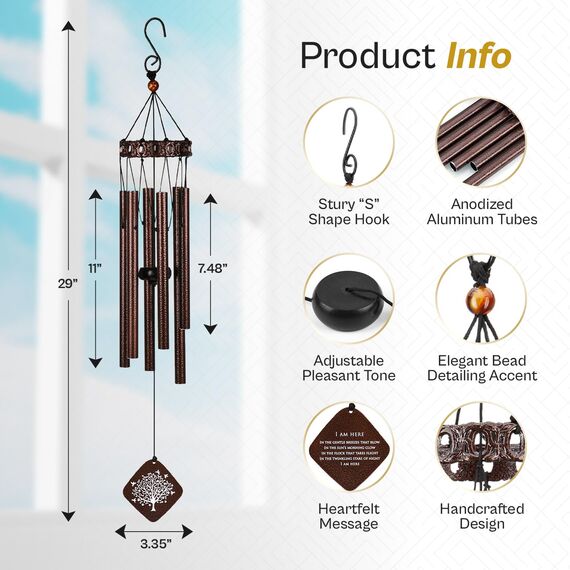 Gedenk-Windspiel I Baum des Lebens Windspiel I Windspiele in Erinnerung an einen geliebten Menschen I Trauergeschenk für Verlust von Vater, Mutter, Ehefrau, Ehemann I Beileidsgeschenk I 73,7 cm