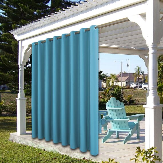 BONZER Wasserdichte Outdoor-Vorhänge für Terrasse, extra breite Ösen, Sonnenlicht blockierend, Außenvorhänge für Pavillon, Veranda, Pergola, Pavillon, 1 Stück, 387 x 244 cm, Blaugrün