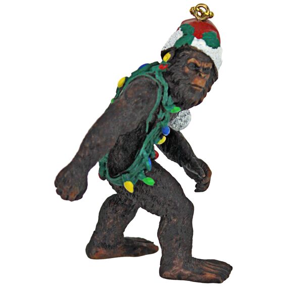 Design Toscano Bigfoot, der Weihnachts-Yeti mit Sabtas Mütze Witzige Weihnachtsbaumdeko, Polyresin, Vollfarbe, 7,5 cm