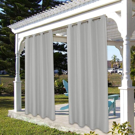 BONZER Wasserdichte Vorhänge für Innen- und Außenbereich, dicke Sichtschutzvorhänge mit Ösen, für Schlafzimmer, Wohnzimmer, Veranda, Pergola, 1 Stück, 137 x 274 cm, Silber