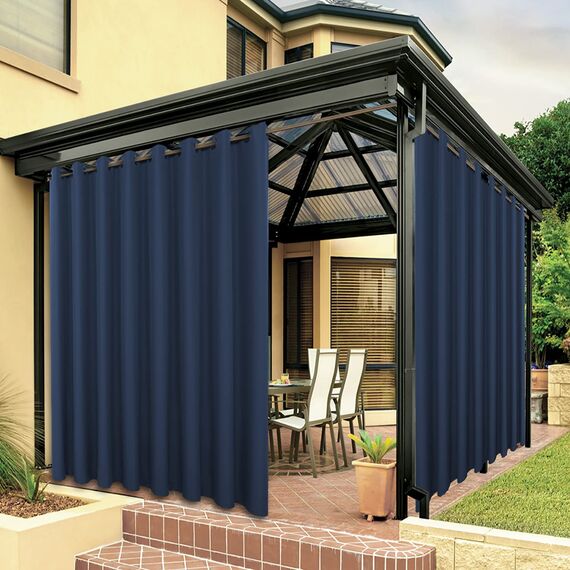 BONZER Wasserdichte Vorhänge für Innen- und Außenbereich, dick, Privatsphäre, extra breite Ösenvorhänge für Schlafzimmer, Wohnzimmer, Veranda, Pergola, 1 Stück, 387 x 244 cm, Marineblau