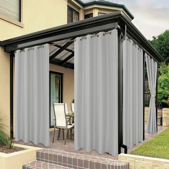 BONZER Wasserdichte Vorhänge für Innen- und Außenbereich, dicke Sichtschutzvorhänge mit Ösen, für Schlafzimmer, Wohnzimmer, Veranda, Pergola, 1 Stück, 137 x 274 cm, Silber