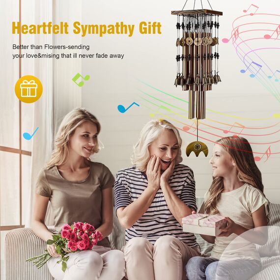 YLYYCC Windspiel für draußen, 76,2 cm Gedenk-Windspiel mit 24 Kupferröhren/16 Kupferglocken, hängende Deko für Terrasse, Fenster, bronzenes Gedenk- und Beileid-Windspiel, Geschenk für Mama