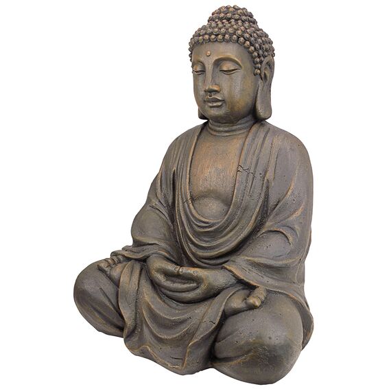 Design Toscano Meditierender Buddha des großen Tempels Gartenstatue, Polyresin, steingrau, Mittel 66 cm
