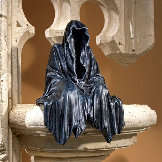 Design Toscano Solace der Gruselige Gothic-Deko Regalstatue, Polyresin, steingrau, 20 cm