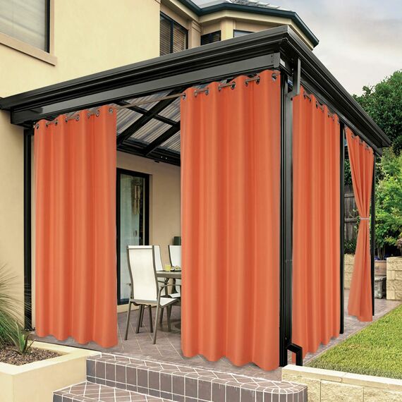 BONZER Wasserdichte Outdoor-Vorhänge für Terrasse, Veranda, Pergola, Sonnenlicht, Sichtschutz, Ösen, Innenvorhang, für Schlafzimmer, Wohnzimmer, 1 Stück, 213 x 308 cm, Mekka-Orange
