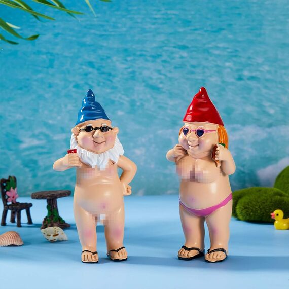 Jetec 2 Stück nackte Zwergenstatue, Gartenkoblin, Kunst, Dekoration, pinkelnder Zwerg, freche Gartenstatue, lustige Zwergenstatue für Zuhause, drinnen oder draußen, Rasengarten, Dekoration, Mann und