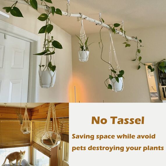 Bouqlife Makramee-Pflanzenhänger mit Töpfen und Untersetzern, 3 Stück, hängende Pflanzgefäße für Zimmerpflanzen, hängende Pflanzenhalter mit Haken, 86,4 cm, 66 cm, 50,8 cm