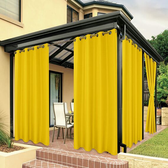 BONZER Wasserdichte Outdoor-Vorhänge für Terrasse, Veranda, Pergola, Sonnenlicht, Sichtschutz, Ösen, Innenvorhang, für Schlafzimmer, Wohnzimmer, 1 Stück, 137 x 308 cm, Gelb
