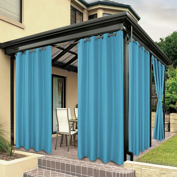 BONZER Wasserdichte Vorhänge für Innen- und Außenbereich, dicke Sichtschutzvorhänge mit Ösen, für Schlafzimmer, Wohnzimmer, Veranda, Pergola, 1 Stück, 137 x 308 cm, Blaugrün