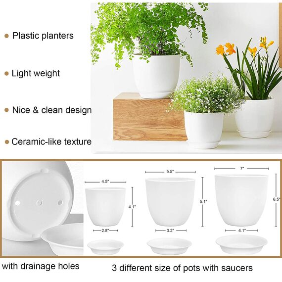 Bouqlife Makramee-Pflanzenhänger mit Töpfen und Untersetzern, 3 Stück, hängende Pflanzgefäße für Zimmerpflanzen, hängende Pflanzenhalter mit Haken, 86,4 cm, 66 cm, 50,8 cm