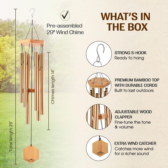 Windspiel für Menschen, die ihre Nachbarn mögen, beruhigende melodische Töne und solide konstruiertes Bambus/Aluminium-Glocke, Veranda, Garten oder Hinterhof.