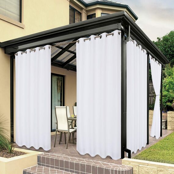 Bonzer Outdoor-Vorhänge für Terrasse, wasserdicht, dick, Privatsphäre, Ösen, Sonnenlicht blockierend, Außenvorhänge für Veranda, Pergola, Pavillon, Deck, 1 Stück, 137 x 308 cm, Weiß
