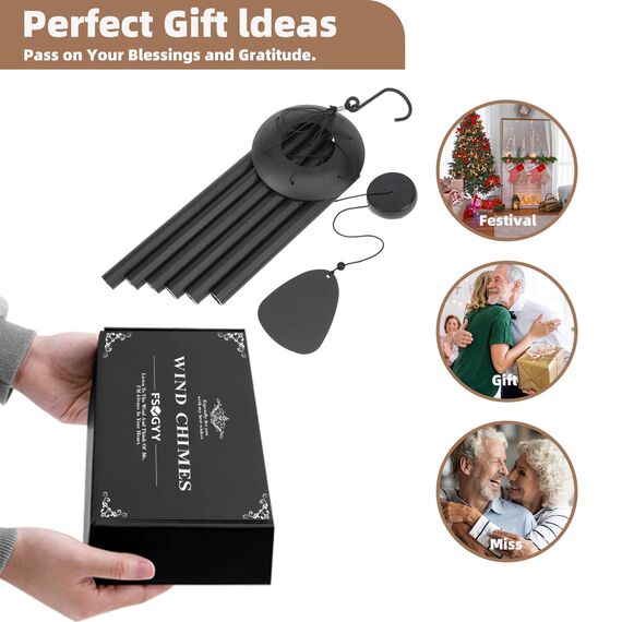 PIXPRI Windspiel, für den Außenbereich, großes Dekor, tiefer Ton, beruhigende melodische Töne, Windspiele, für draußen, Gedenk-Windspiel, Oma, Nachbarn (81.3 cm Trauer-Windspiel)