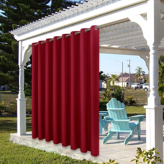 BONZER Breite wasserdichte Outdoor-Vorhänge für Terrasse, schwer, Privatsphäre, Sonnenlicht blockierend, Ösen, Außenvorhänge für Veranda, Pergola, Pavillon, 1 Stück, 275 x 274 cm, Rot