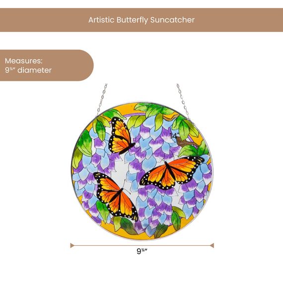 Bits and Pieces - Monarchfalter Schmetterling Sonnenfänger - Handbemaltes Kunstglas - Fenster oder Terrassendeko - 25cm Durchmesser - Glasbild, Fensterbild