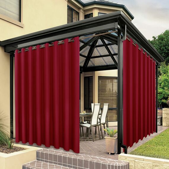 Bonzer wasserdichte Vorhänge für Innen- und Außenbereich, dick, Privatsphäre, extra breite Ösenvorhänge für Schlafzimmer, Wohnzimmer, Veranda, Pergola, 1 Stück, 387 x 274 cm, Rot