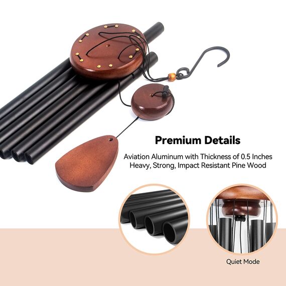 Windspiel für den Außenbereich mit HolzWindfänger, 94 cm, großes AluminiumWindspiel für den Außenbereich für Terrassendekoration und ZenAtmosphäre, Familie und Verwandte