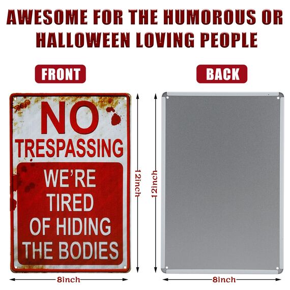 Wonderwin Beware of Well Just Beware & No Trespassing We're Tired of Hiding The Bodies 8” x 12” Retro Metal Sign Vintage Bar Decor Yard Signs - 2 PCS