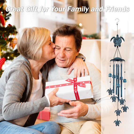 LESES Schildkröten-Windspiel, Outdoor-Windspiel mit 4 Aluminiumrohren, Gedenk-Windspiel für Mutter, Großmutter, Geburtstagsgeschenke, Outdoor-Windspiele für Haus, Garten, Terrasse