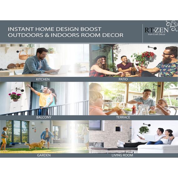 RTZEN Pflanzenaufhänger mit Wirbelhaken – handgeschmiedet, robust, schmiedeeiserne Wanddekoration – für den Innen- und Außenbereich, wirbelnd, Körbe und Windspiele, 2 Stück