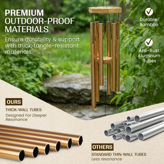 Windspiel für Menschen, die ihre Nachbarn mögen, beruhigende melodische Töne und solide konstruiertes Bambus/Aluminium-Glocke, Veranda, Garten oder Hinterhof.