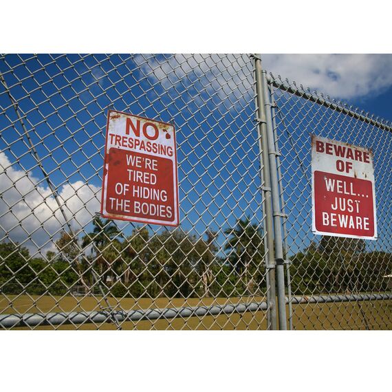 Wonderwin Beware of Well Just Beware & No Trespassing We're Tired of Hiding The Bodies 8” x 12” Retro Metal Sign Vintage Bar Decor Yard Signs - 2 PCS