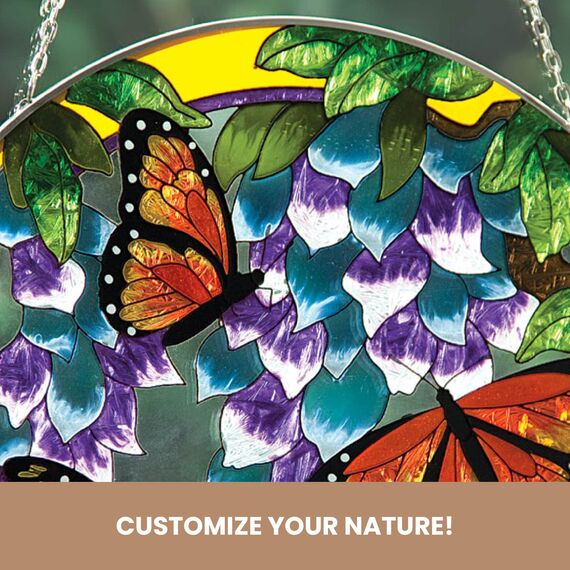 Bits and Pieces - Monarchfalter Schmetterling Sonnenfänger - Handbemaltes Kunstglas - Fenster oder Terrassendeko - 25cm Durchmesser - Glasbild, Fensterbild