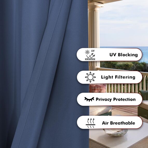 Bonzer wasserdichte Outdoor-Vorhänge für Terrasse, extra breite Ösen, Sonnenlicht blockierend, Außenvorhänge für Pavillon, Veranda, Pergola, Pavillon, 1 Stück, 387 x 274 cm, Marineblau