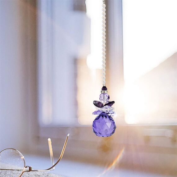 H&D Hängender Kristallengel, Sonnenfänger, Regenbogen-Macher, Schutzengel, Ornament, für Zuhause, Fensterdekoration, Lilafarben