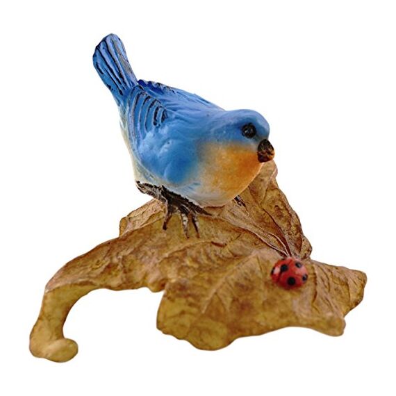 Top Collection Miniatur Feengarten und Terrarium Statue Bluebird auf Blatt mit Marienkäfer