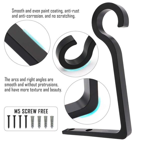 QIEGL Hängende Pflanzenhalterung aus Metall, 15.2 cm, Hirtenhaken, dekorativer Wandaufhänger zum Aufhängen von Laternen, Vogelfutterspender, Heimdekoration für drinnen und draußen, 2 Stück (schwarz)