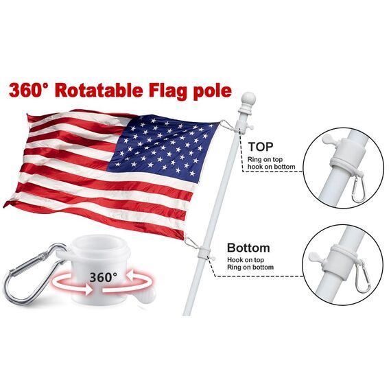 Weißer Fahnenmast für Haus – 1,5 m verhedderungsfreies Fahnenmast Kit für Außen – 2,5 cm Edelstahl stabil für Veranda, Hof, Boot, LKW