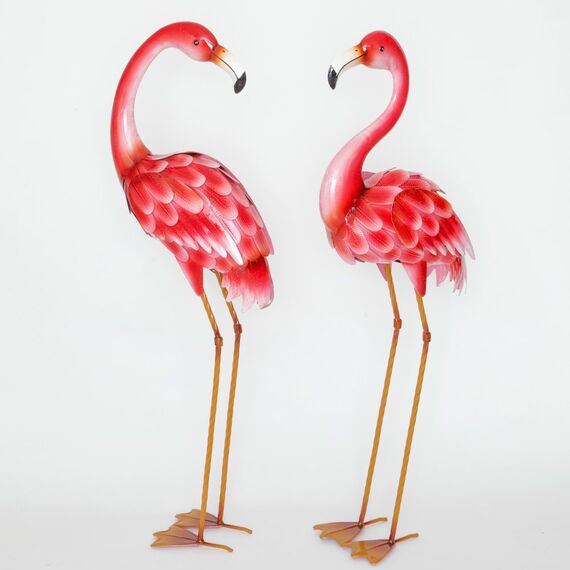 Bits and Pieces - 35 ½ Zoll hohe Metall Flamingo Gartenstatuen Hofdekorationen Outdoor Skulpturen Gartendeko Flamingo Yard Art 2er Set