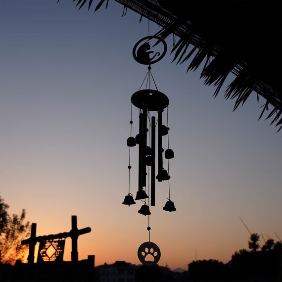 Iwaiting Outdoor Katzen-Windspiel für draußen mit entspannendem sattem Klang, Gedenk-Windspiel, Geschenke für Mutter, tolles Geschenk für Ihre eigene Terrasse, Veranda, Garten und Hinterhof