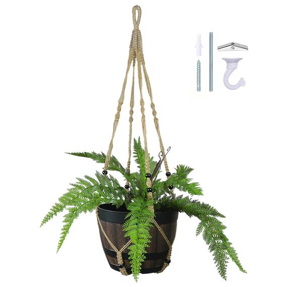 Bouqlife Makramee-Pflanzenaufhänger, 109 cm, groß für bis zu 30,5 cm große Töpfe, extra langer hängender Pflanzenhalter, keine Quasten, Juteseil, Hängepflanzkorb für drinnen und draußen, Boho-Dekor,