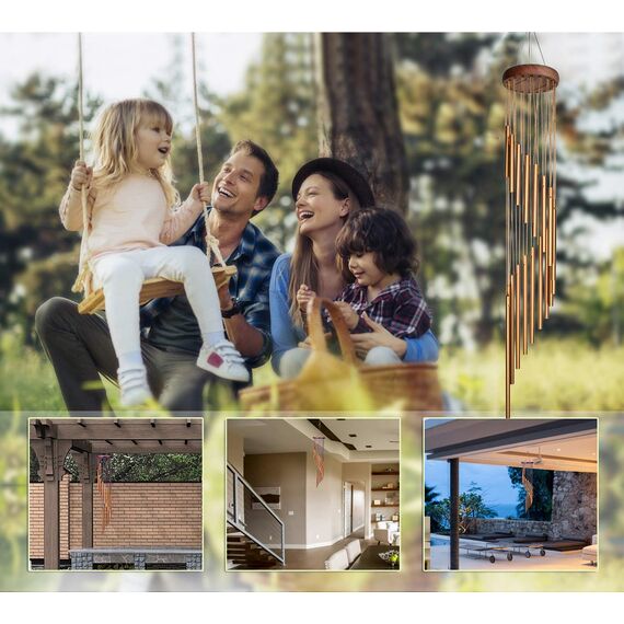 SuninYo Windspiel für den Außenbereich, 91,4 cm, mit S-Haken, EIN hochwertiges Geschenk für Garten, Terrasse, Balkon und Innendekoration (18 Röhren, goldfarben)