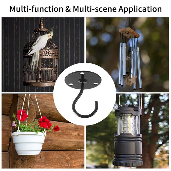 Deckenhaken für hängende Pflanzen – Metall-Pflanzenhalterung, Eisen-Wandhalterung, Laternen, Windspiele, Pflanzgefäße, Outdoor-Dekorationshaken (2er-Pack) (schwarz)