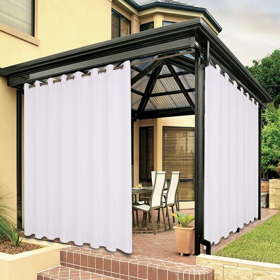 Bonzer wasserdichte Vorhänge für Innen- und Außenbereich, dick, Privatsphäre, breite Ösen, Vorhänge für Schlafzimmer, Wohnzimmer, Veranda, Pergola, 1 Stück, 275 x 308 cm, Weiß
