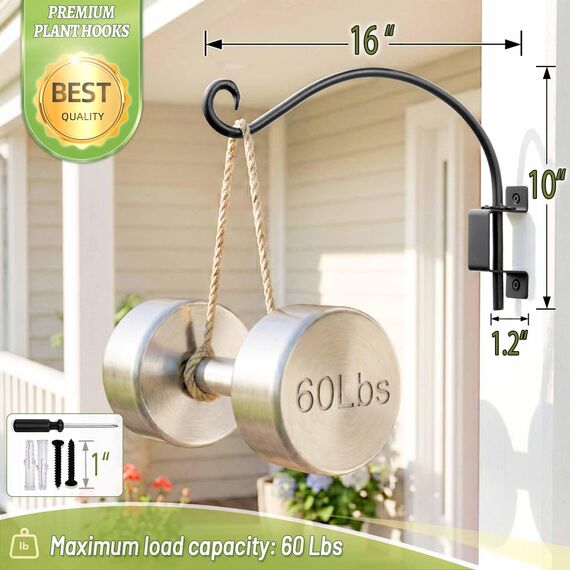 Qiang Ni Schwenkbare Pflanzenaufhänger-Halterung: 40,6 cm Vogelfutterspender Aufhänger für den Außenbereich – robuster Pflanzenhaken für hängende Blumenkörbe